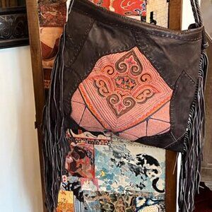 Fredd & Basha Handmade Leather and Tapestry Fringe bag